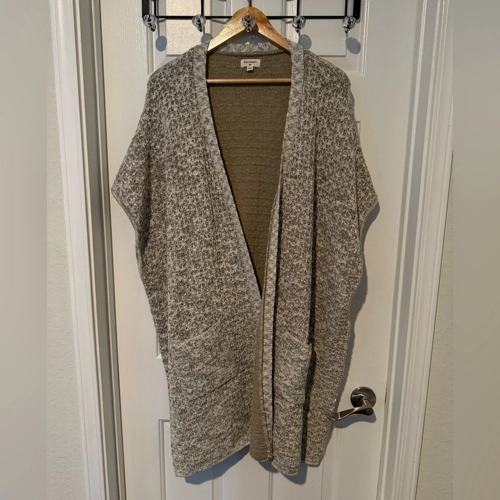 World Market One Size Kimono Cardigan Poncho Duster L XL 1X 2X 3X Pockets Taupe - Picture 5 of 12